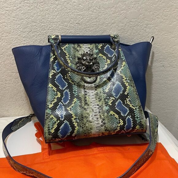 Sharif Safari Embossed Snakeskin Leather Satchel Handbag top handle  convertible - Picture 2 of 14